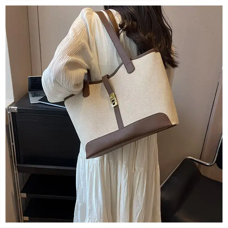 Large Capacity Brown Beige Women's Tote Bag — feature 13