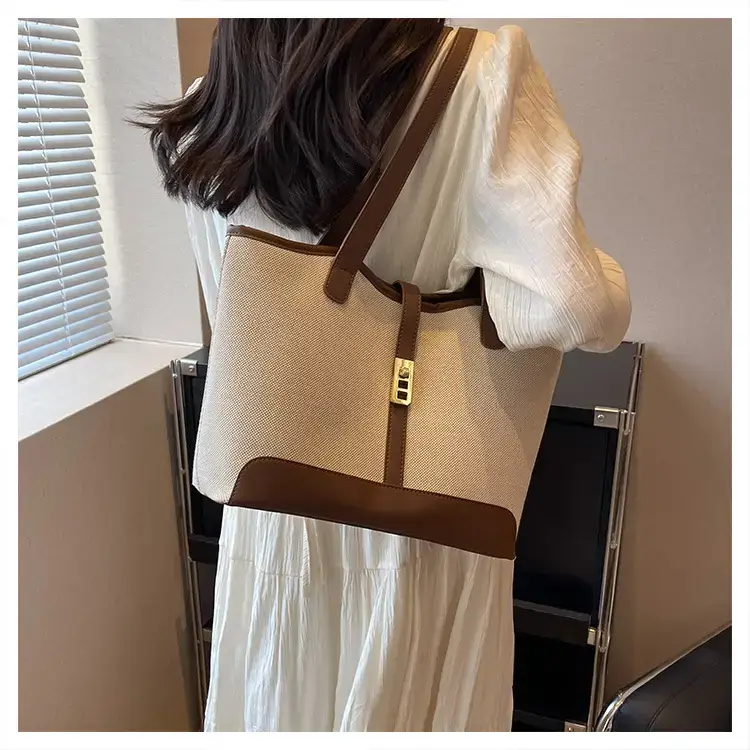 Large Capacity Brown Beige Women's Tote Bag — feature 15