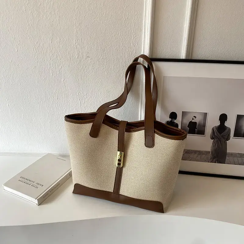 Large Capacity Brown Beige Women's Tote Bag