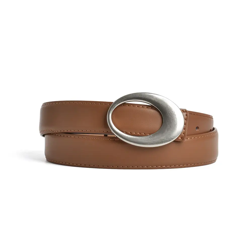 Women's Brown Belt with Silver Oval Buckle - Image 6