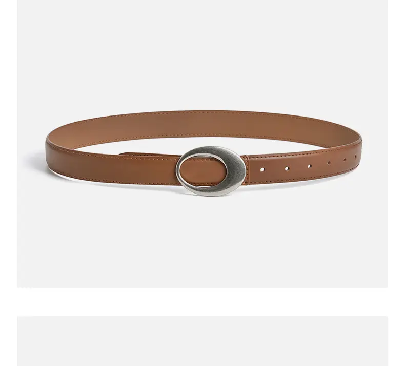 Women's Brown Belt with Silver Oval Buckle — feature 9