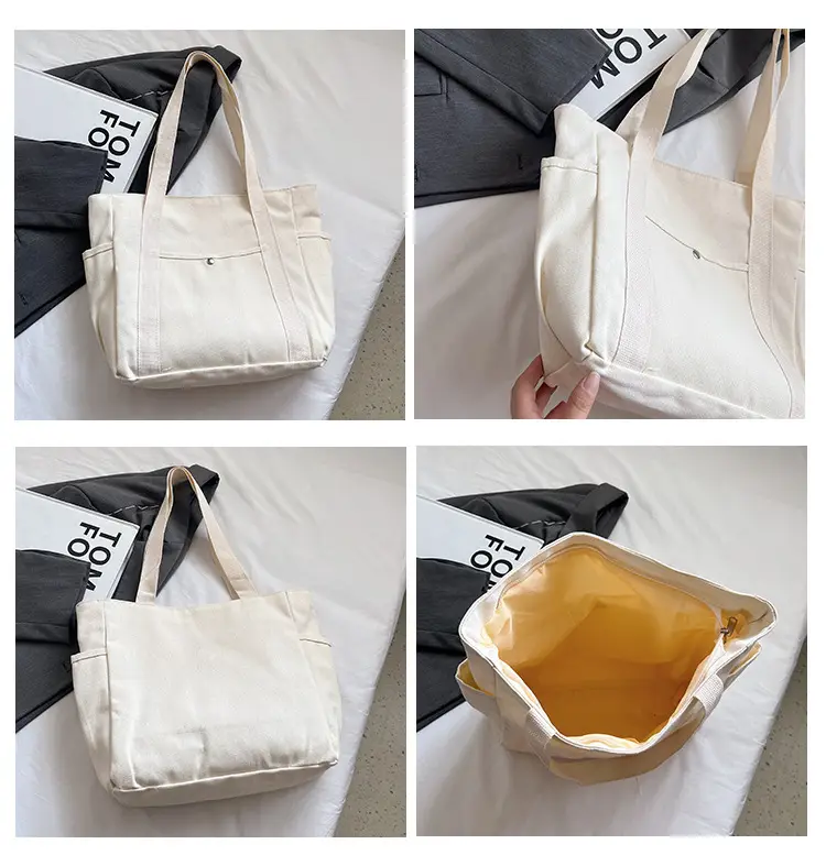 Women Canvas Tote Bag Large Capacity Beige — feature 16