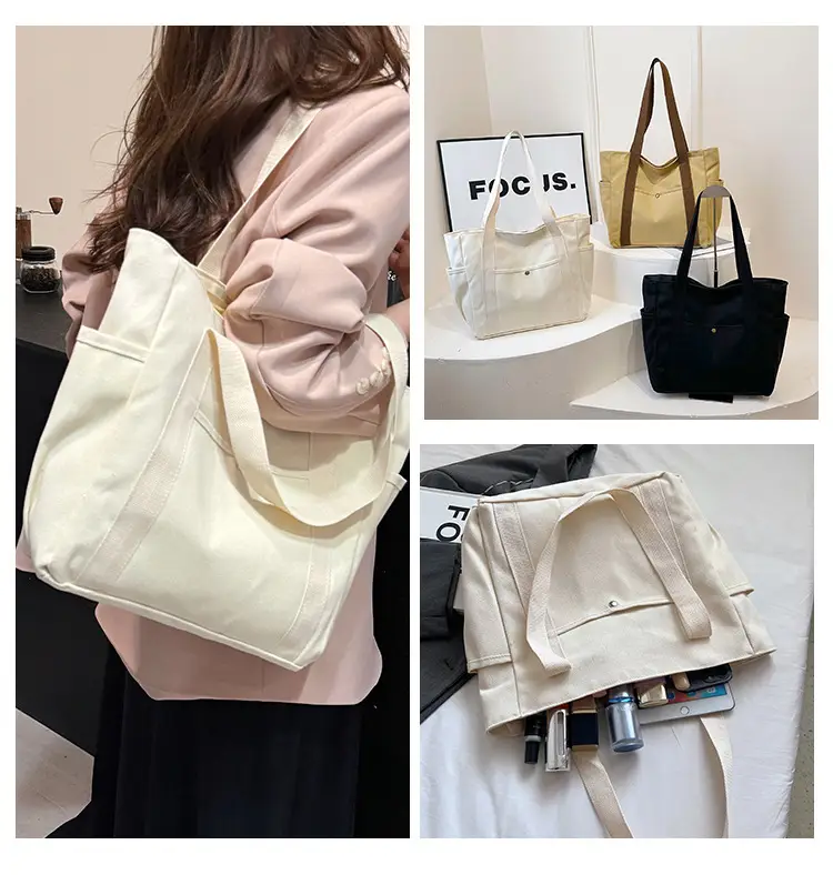 Women Canvas Tote Bag Large Capacity Beige — feature 17