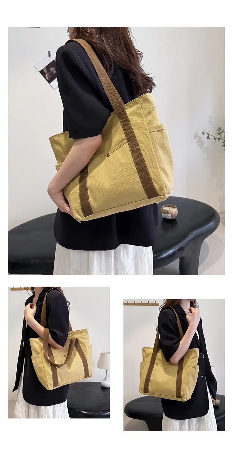 Women Canvas Tote Bag Large Capacity Beige — feature 19