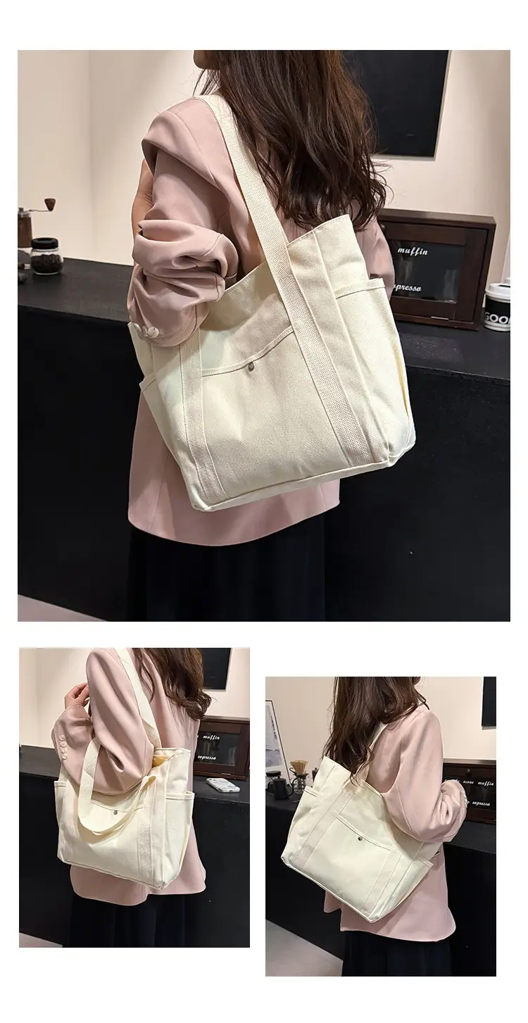 Women Canvas Tote Bag Large Capacity Beige — feature 20
