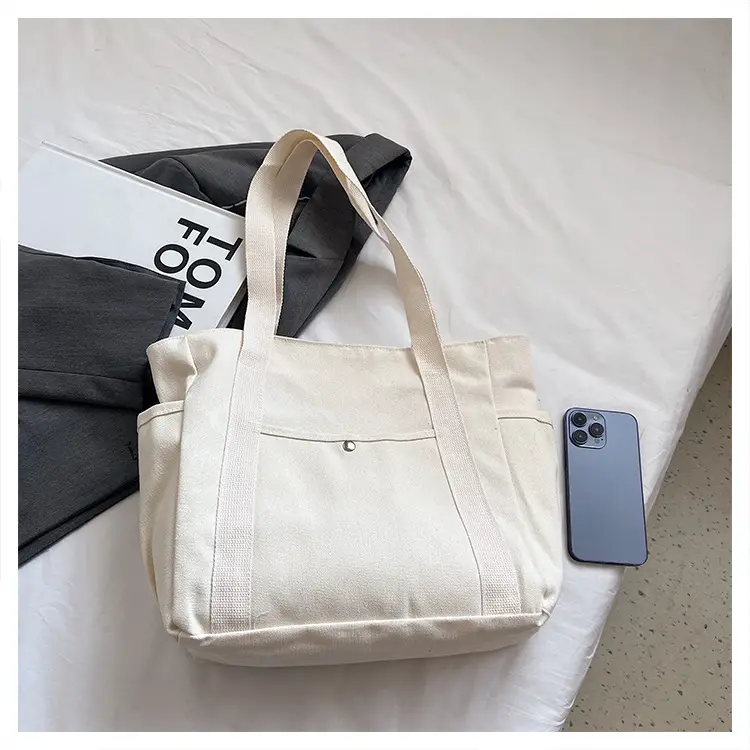 Women Canvas Tote Bag Large Capacity Beige — feature 38