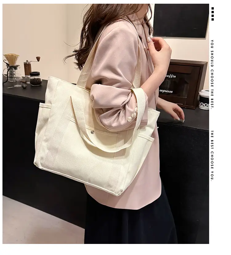 Women Canvas Tote Bag Large Capacity Beige — feature 6