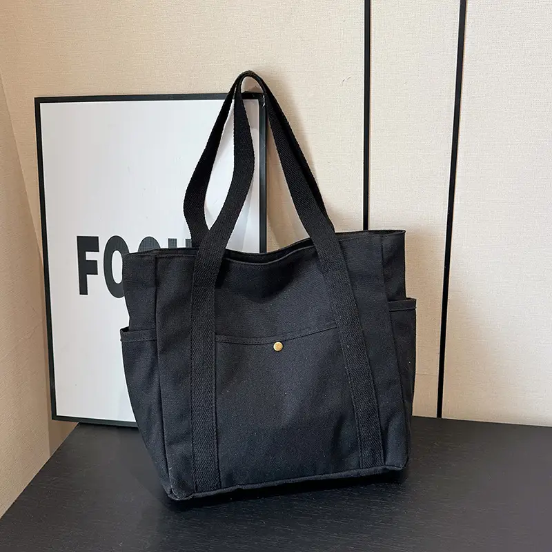 Women Canvas Tote Bag Large Capacity Beige - Image 5