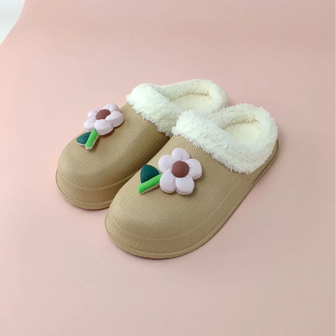 2026 Winter Cotton Slippers for Women Cute and Fun Flower Cartoon Warm Plush Thick-Soled Home Indoor Warm Slippers