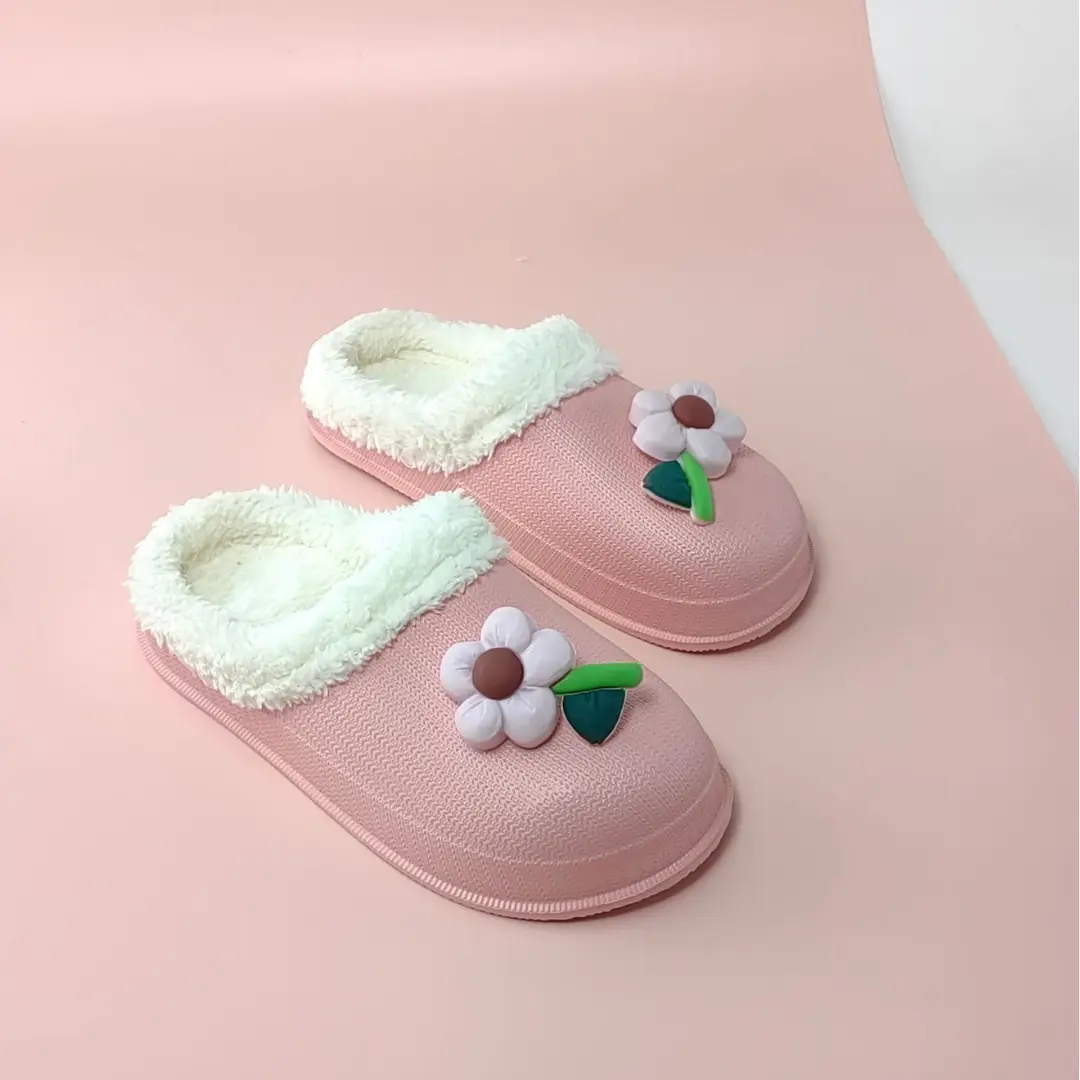 2026 Winter Cotton Slippers for Women Cute and Fun Flower Cartoon Warm Plush Thick-Soled Home Indoor Warm Slippers