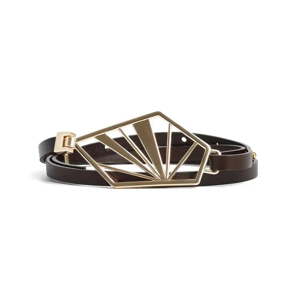 Women's Genuine Leather Slimming Belt with Gold Buckle - Image 4