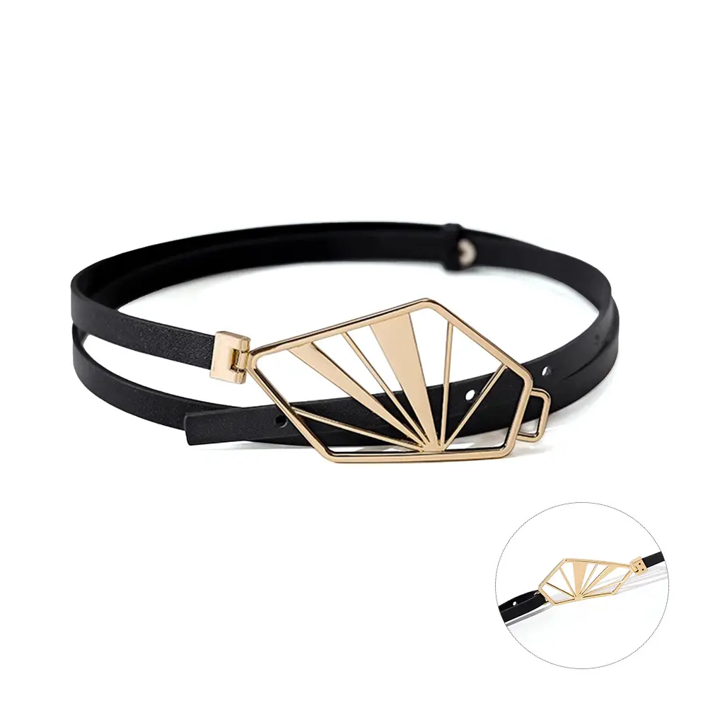 Women's Genuine Leather Slimming Belt with Gold Buckle - Image 7