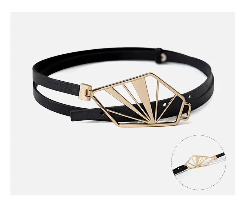 Women's Genuine Leather Slimming Belt with Gold Buckle — feature 11