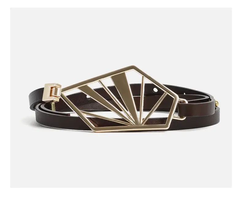 Women's Genuine Leather Slimming Belt with Gold Buckle — feature 8