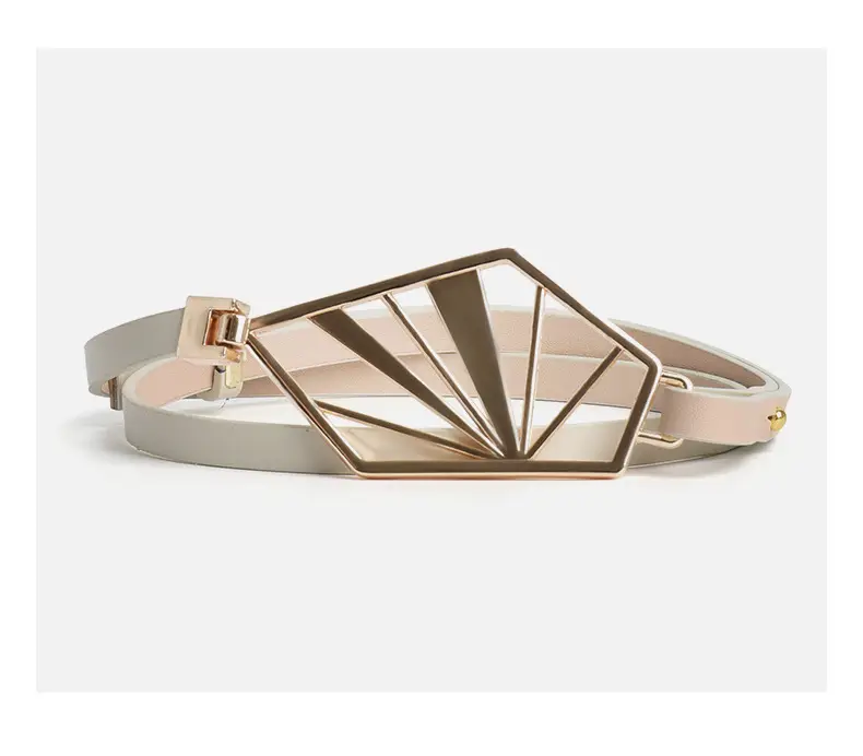 Women's Genuine Leather Slimming Belt with Gold Buckle — feature 9