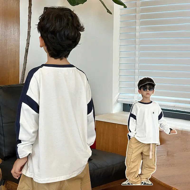 Boys Long Sleeve T-Shirt White Blue Bag Pants Set - Image 3