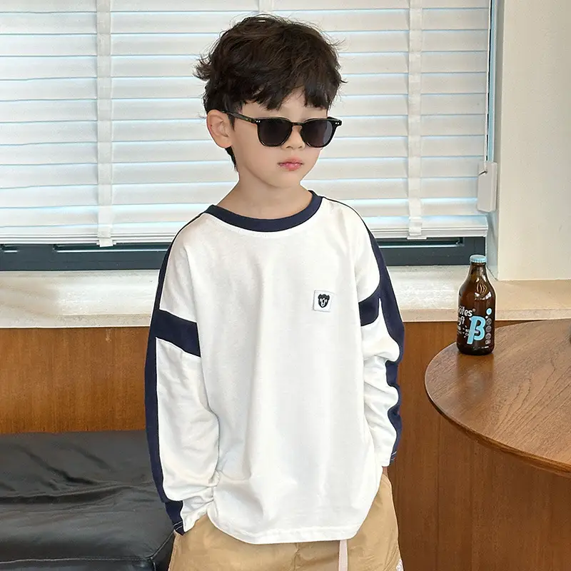 Boys Long Sleeve T-Shirt White Blue Bag Pants Set - Image 4
