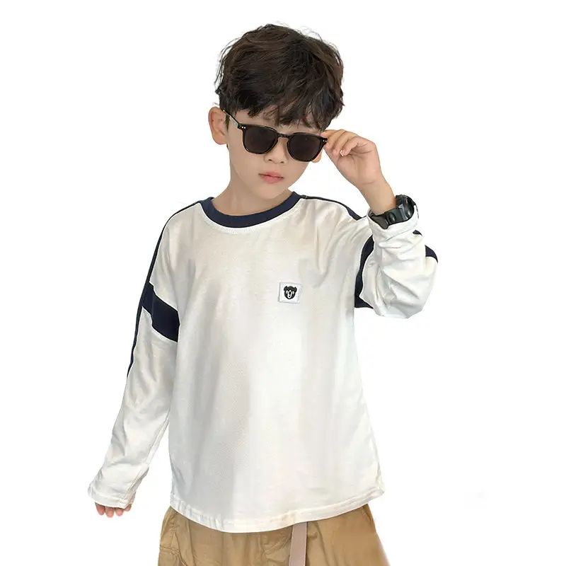 Boys Long Sleeve T-Shirt White Blue Bag Pants Set - Image 6