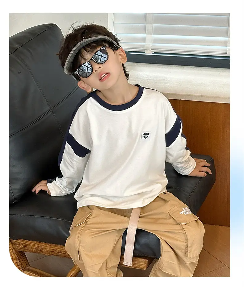 Boys Long Sleeve T-Shirt White Blue Bag Pants Set — feature 11