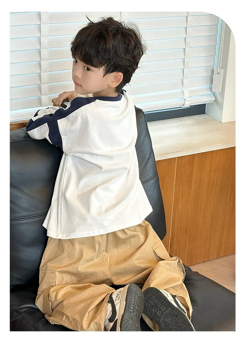 Boys Long Sleeve T-Shirt White Blue Bag Pants Set — feature 13