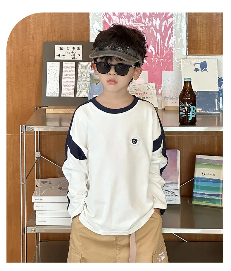 Boys Long Sleeve T-Shirt White Blue Bag Pants Set — feature 14