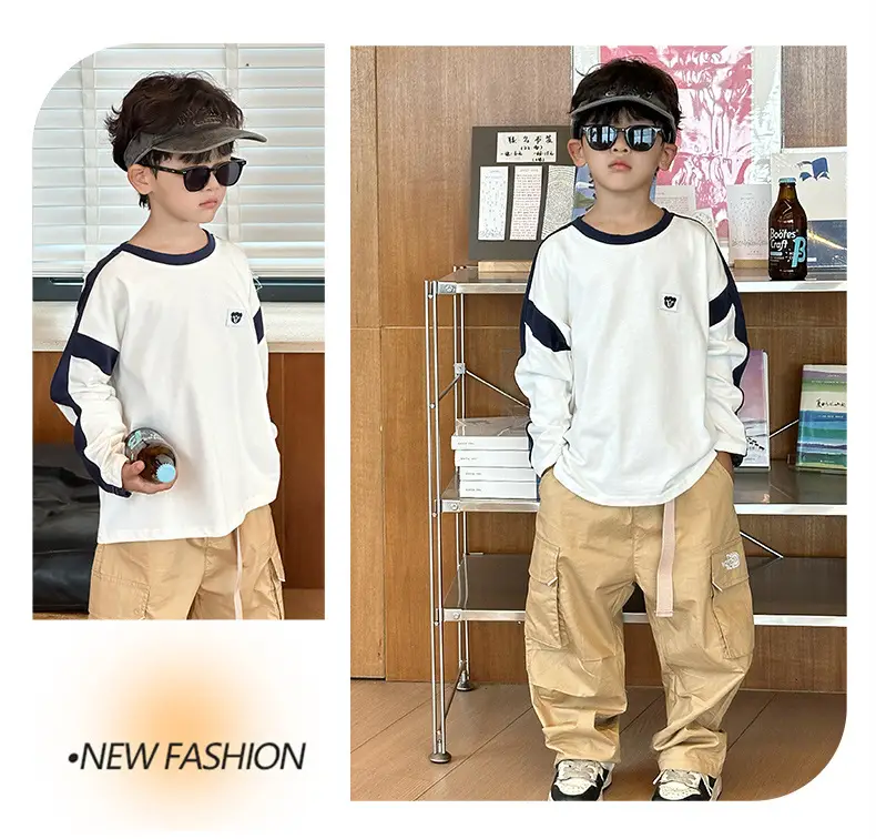 Boys Long Sleeve T-Shirt White Blue Bag Pants Set — feature 15