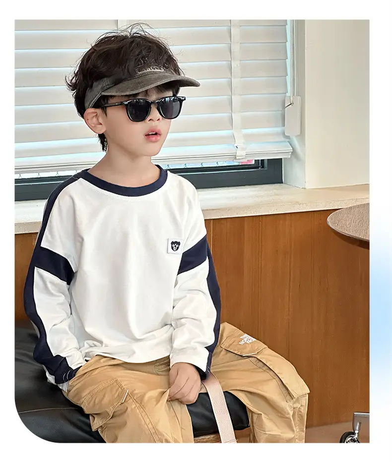 Boys Long Sleeve T-Shirt White Blue Bag Pants Set — feature 16
