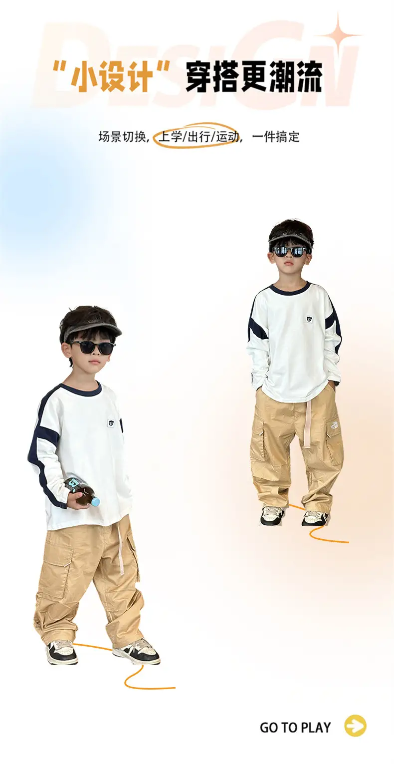 Boys Long Sleeve T-Shirt White Blue Bag Pants Set — feature 2