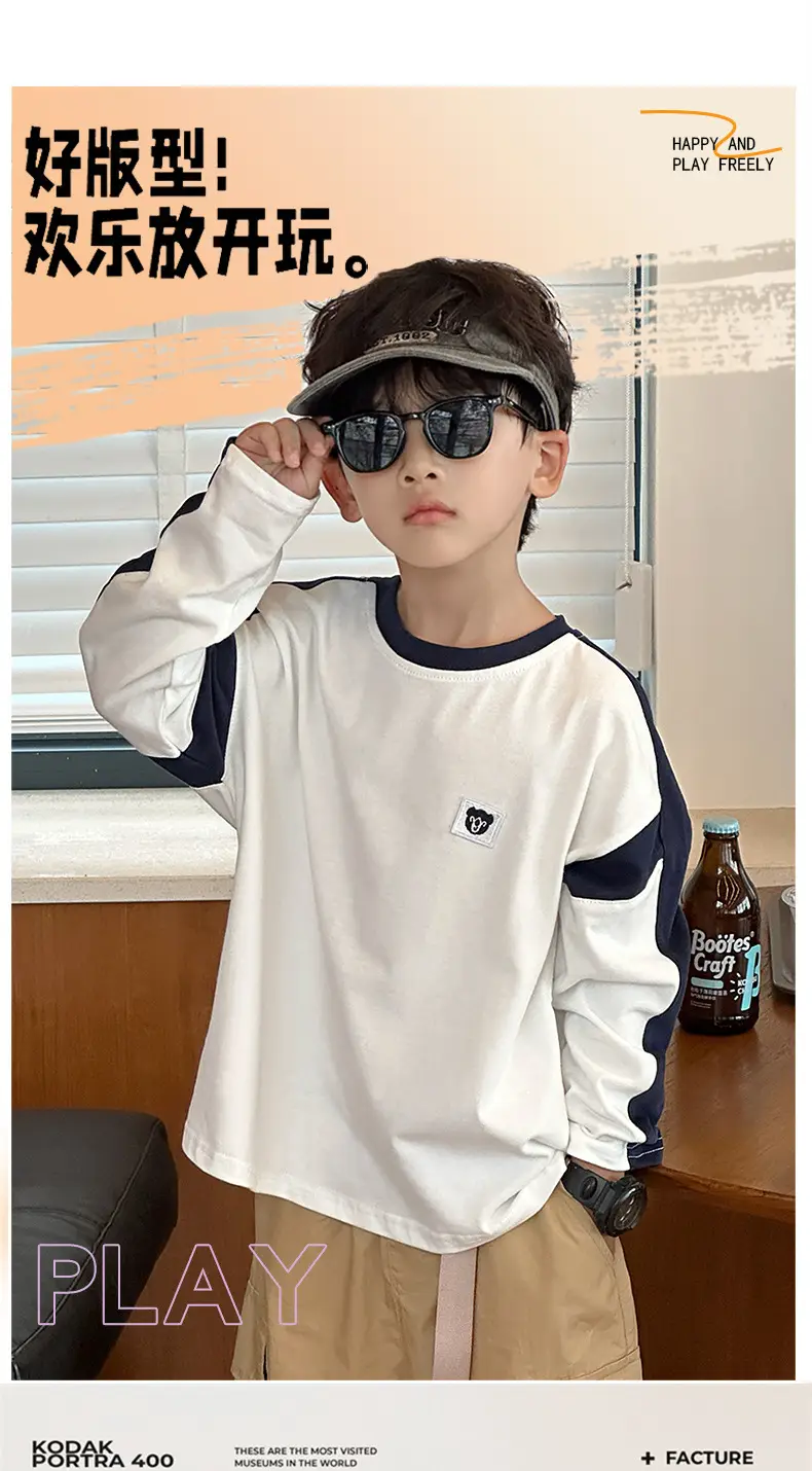 Boys Long Sleeve T-Shirt White Blue Bag Pants Set — feature 3