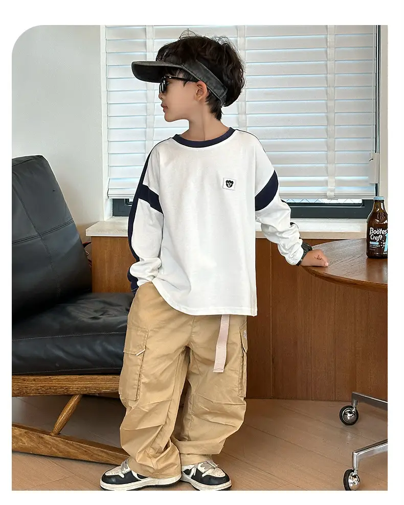 Boys Long Sleeve T-Shirt White Blue Bag Pants Set — feature 9