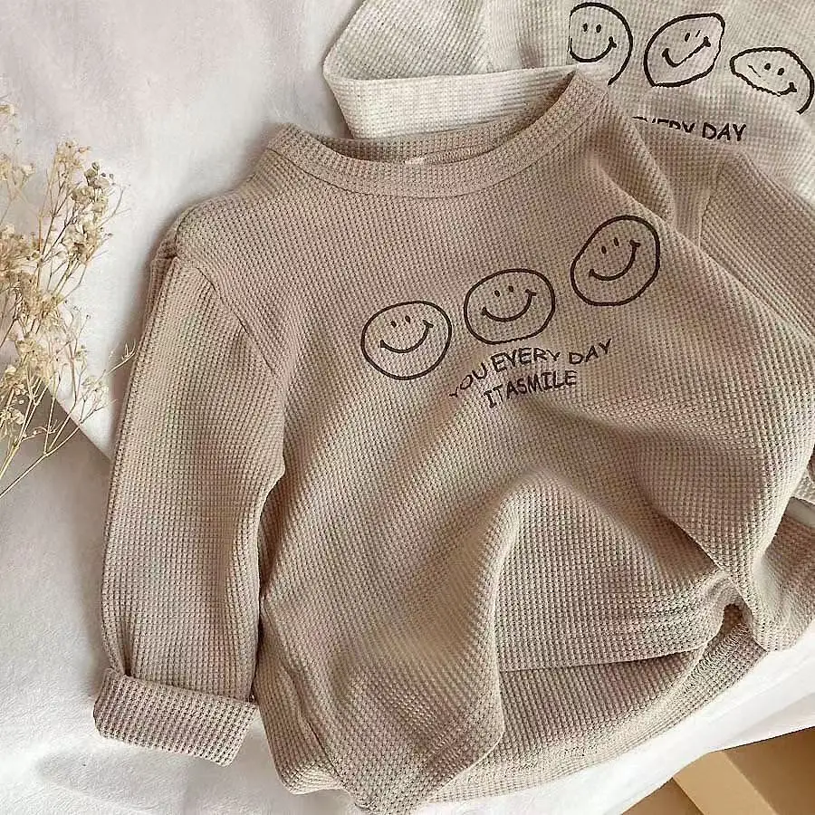 Kids Waffle Sweatshirt with Smile Print - Image 4