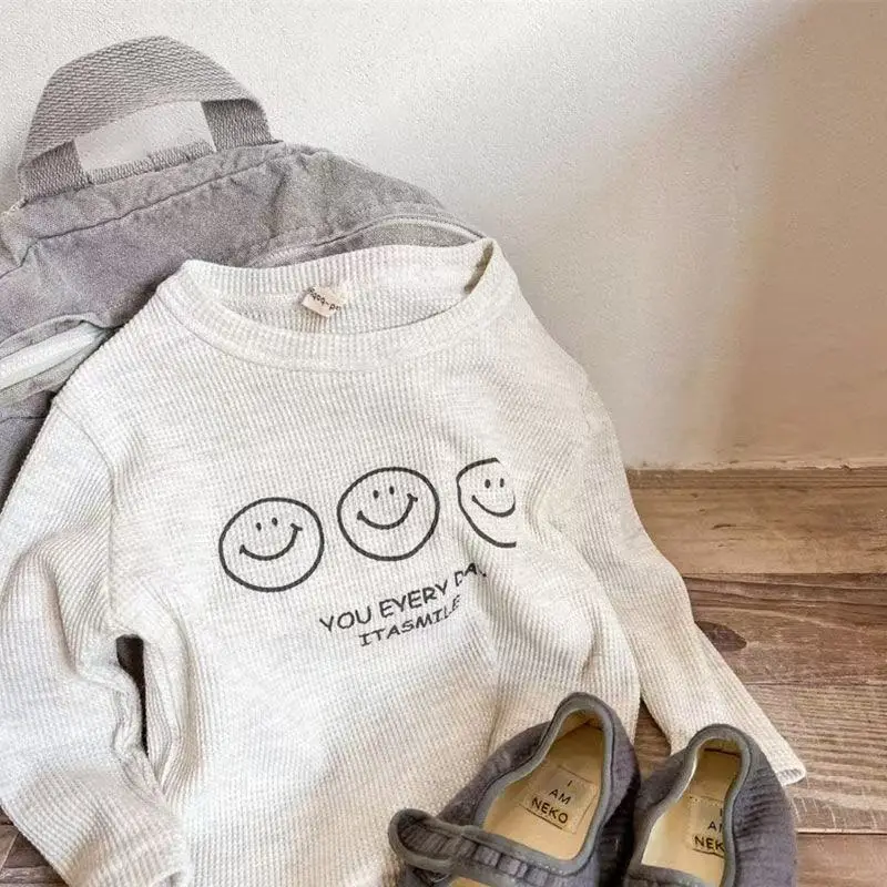 Kids Waffle Sweatshirt with Smile Print - Image 6