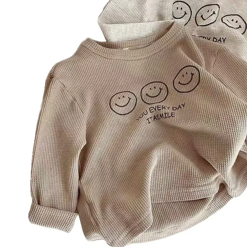 Kids Waffle Sweatshirt with Smile Print - Image 7
