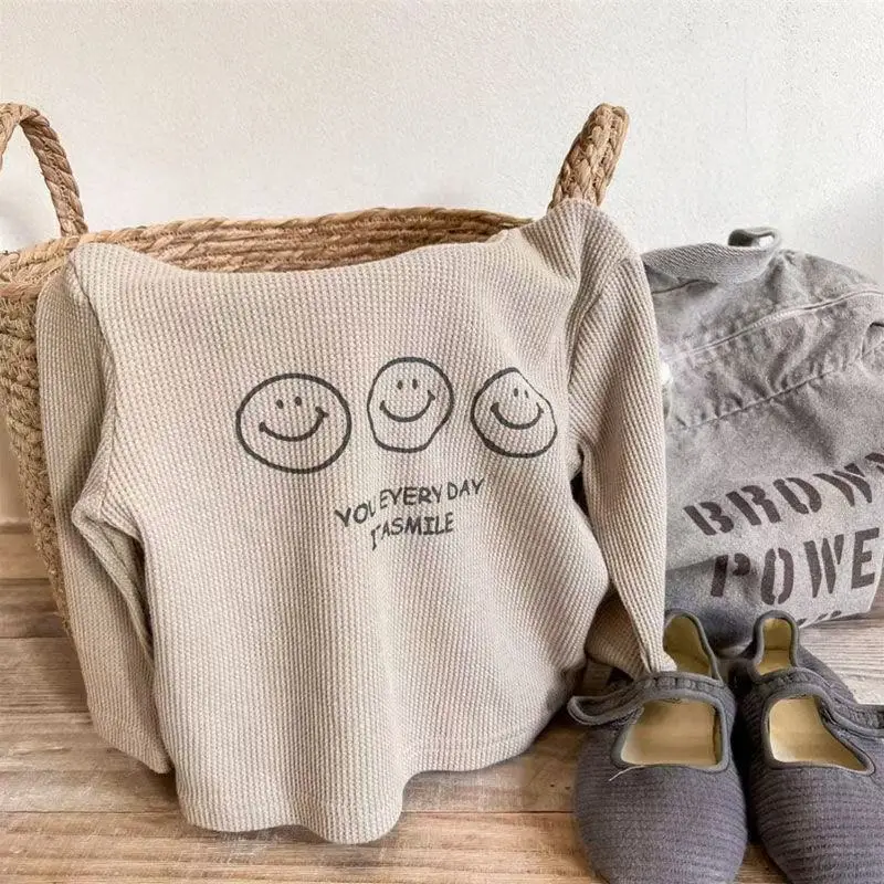 Kids Waffle Sweatshirt with Smile Print — feature 1