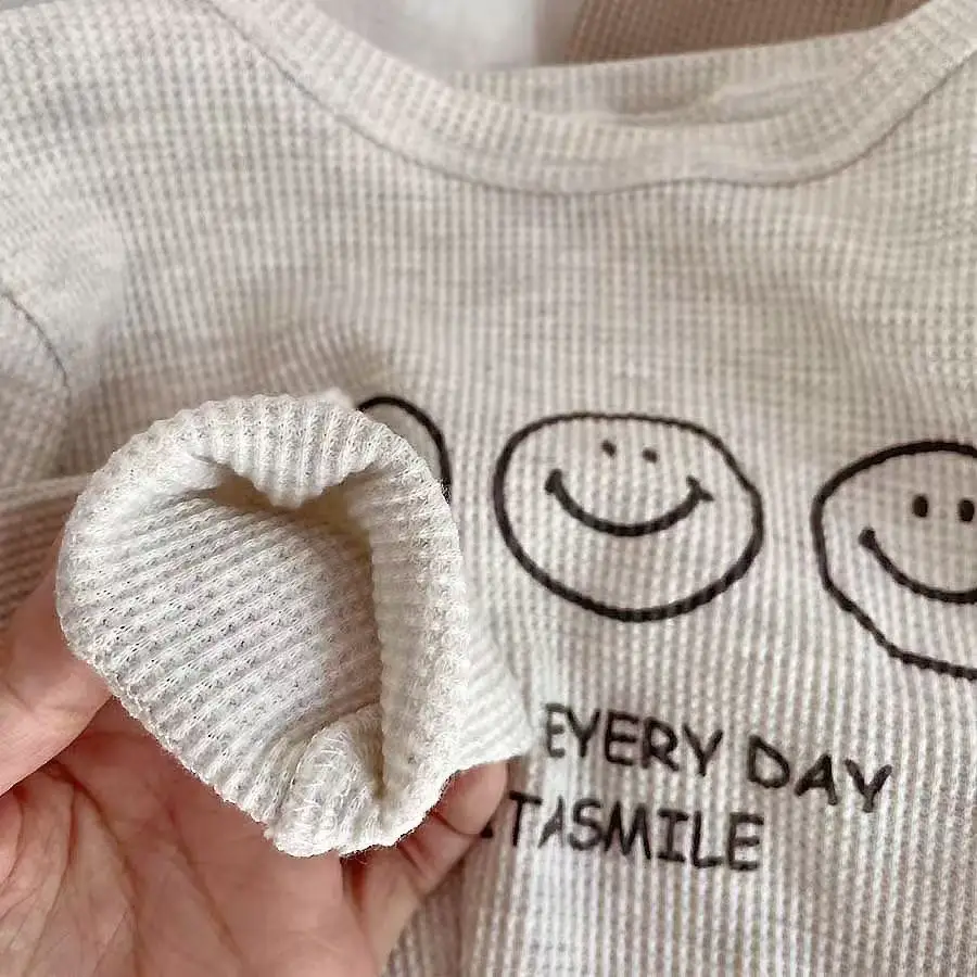 Kids Waffle Sweatshirt with Smile Print — feature 3