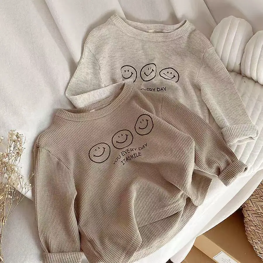 Kids Waffle Sweatshirt with Smile Print — feature 9