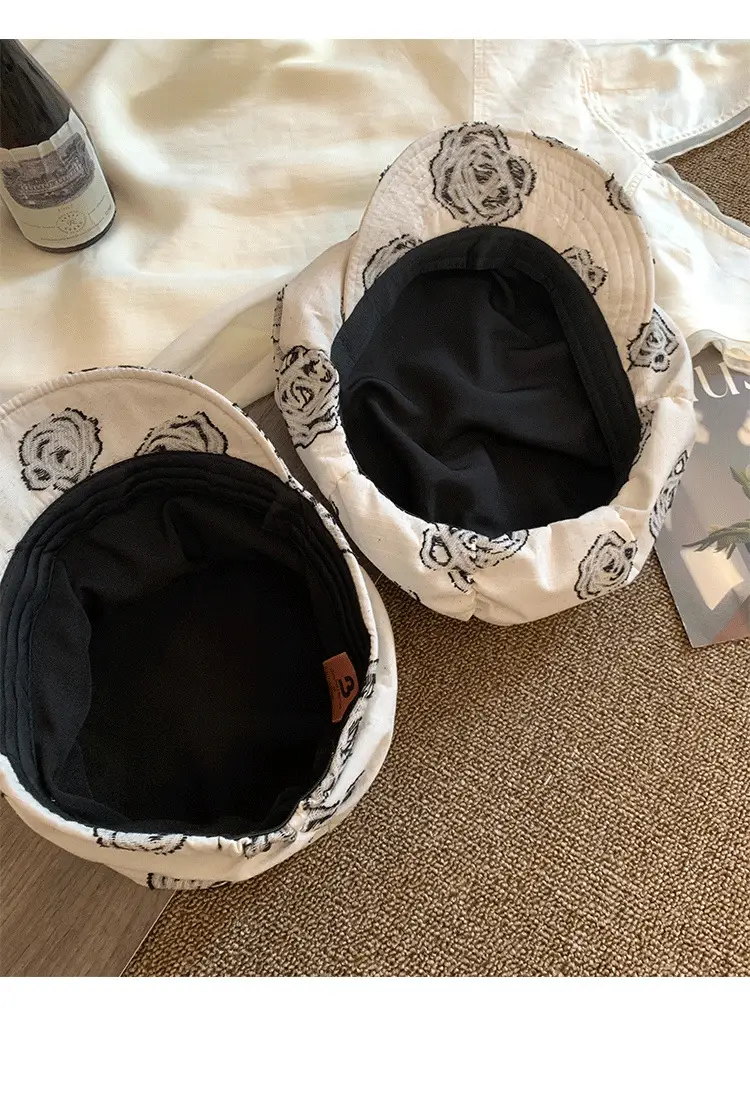 Women Linen Rose Embroidered Cap Large Circumference — feature 10