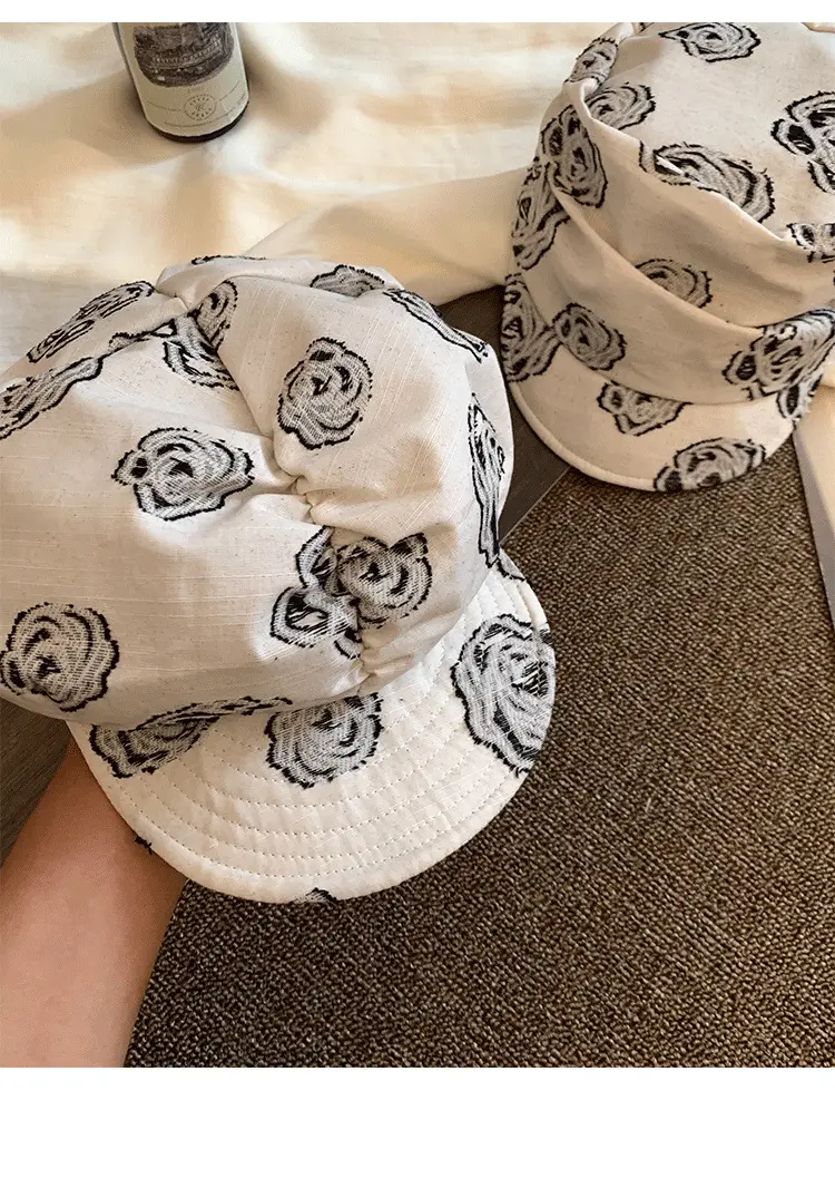 Women Linen Rose Embroidered Cap Large Circumference — feature 8