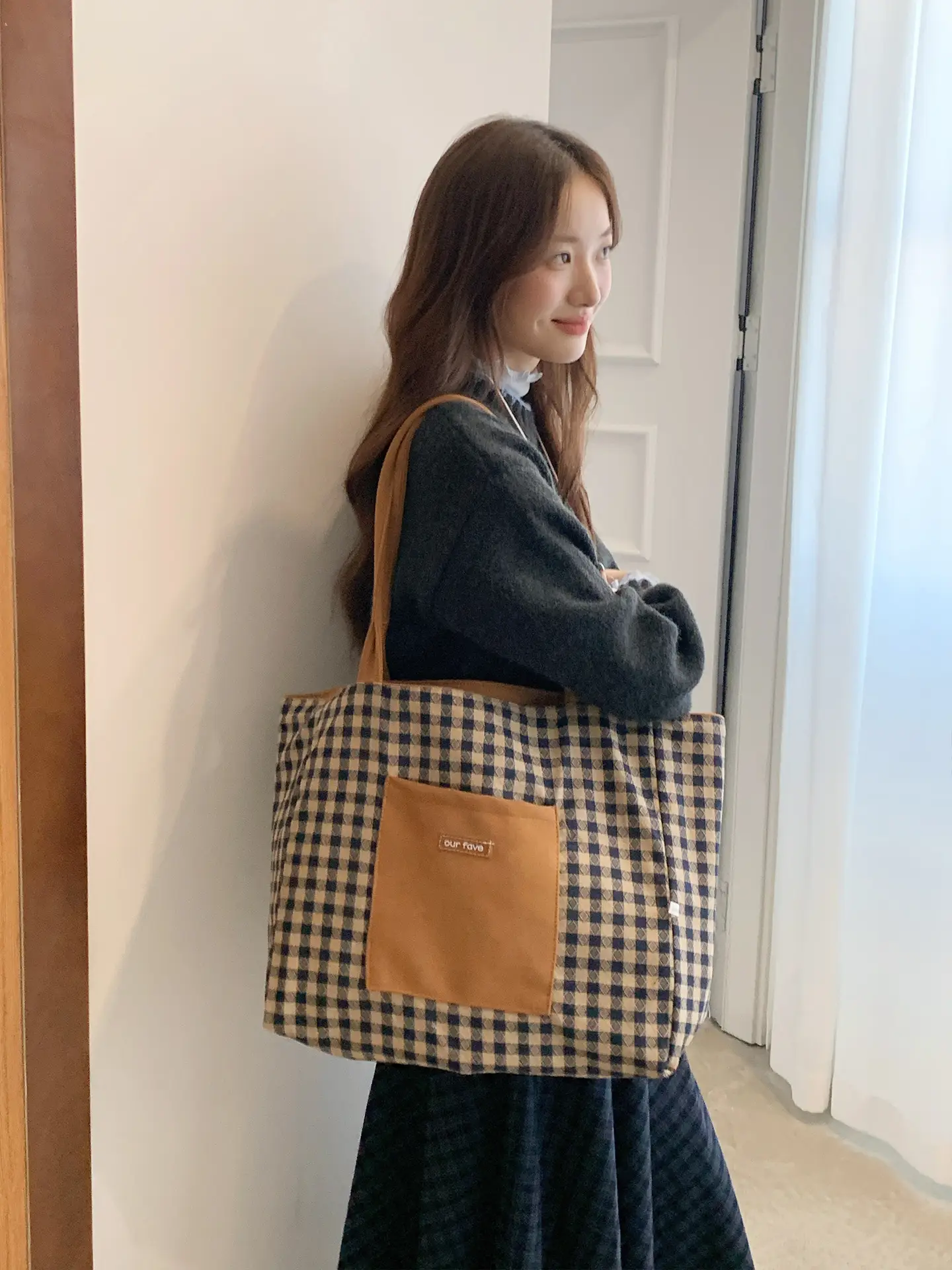 Autumn Winter Suede Double Sided Retro Plaid Bag - Image 4