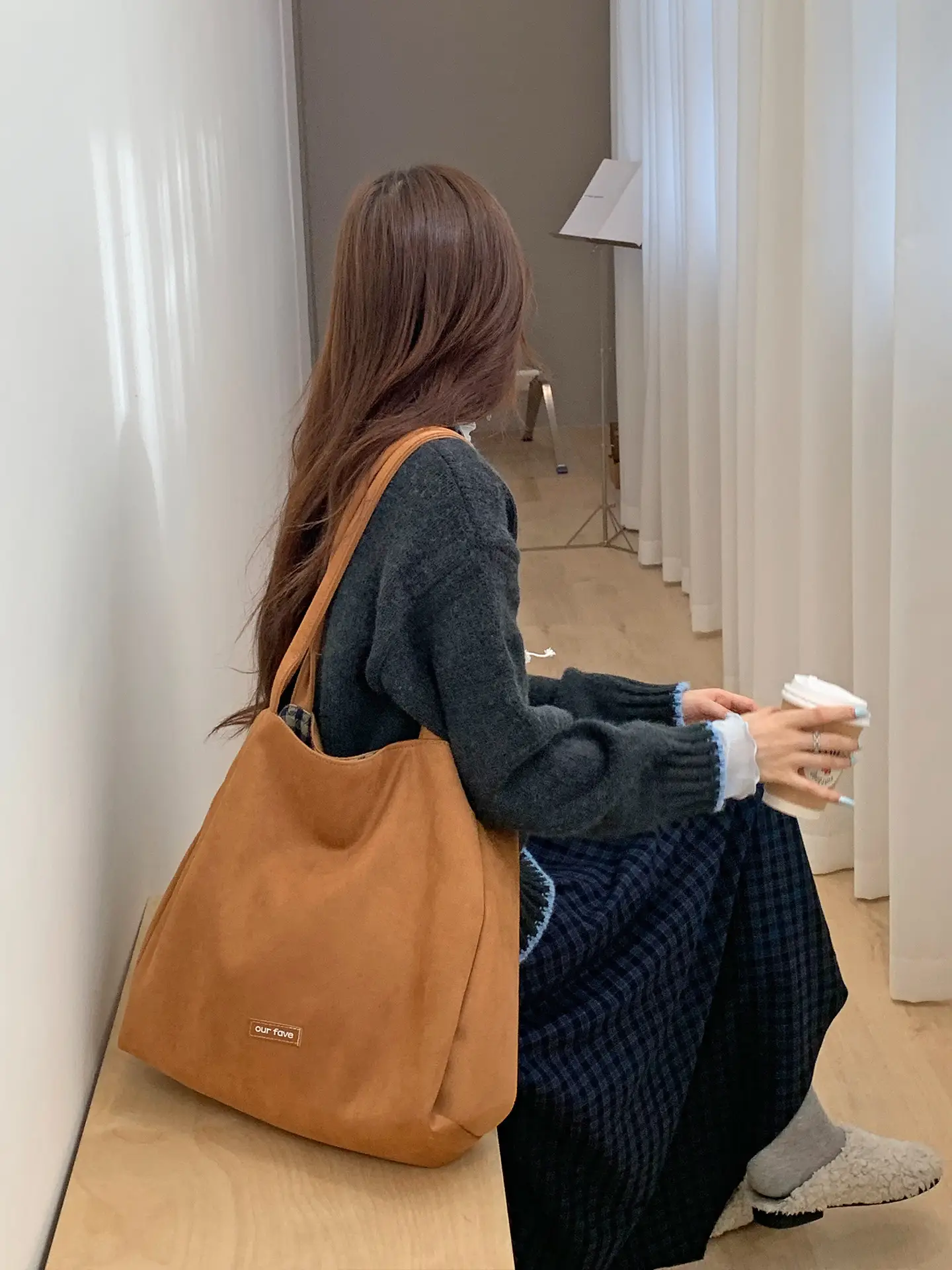 Autumn Winter Suede Double Sided Retro Plaid Bag - Image 5