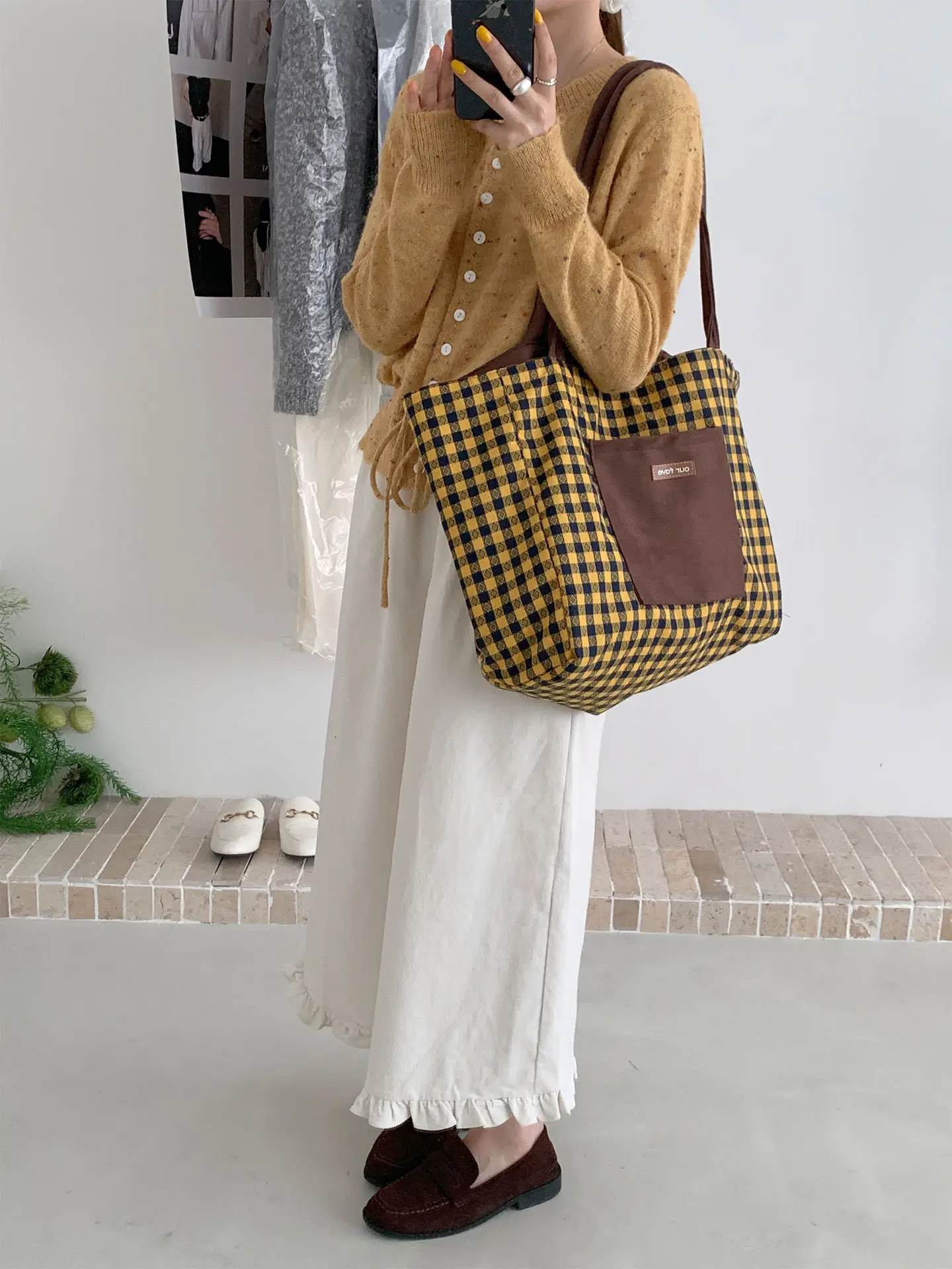 Autumn Winter Suede Double Sided Retro Plaid Bag — feature 12