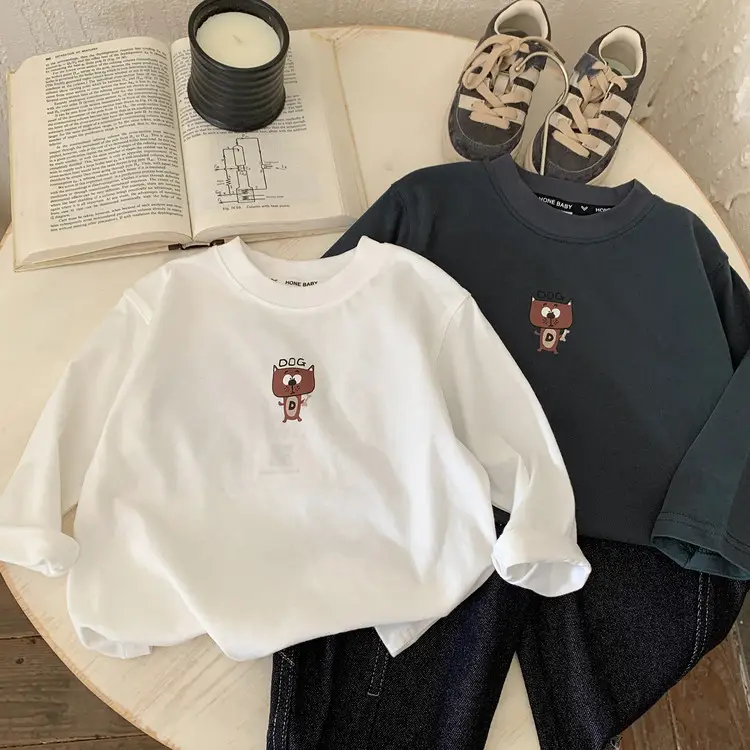 Boys Cotton Long Sleeve T-Shirt White Cartoon Print - Image 3