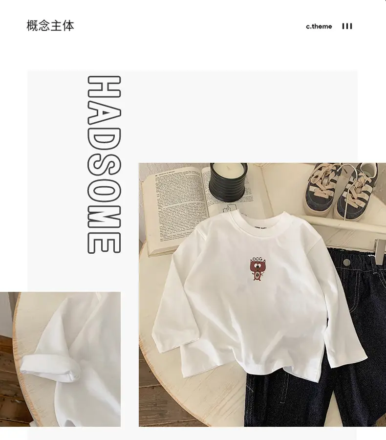 Boys Cotton Long Sleeve T-Shirt White Cartoon Print — feature 2