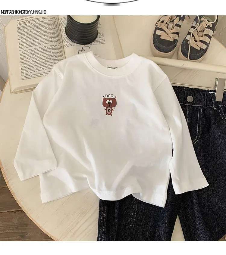Boys Cotton Long Sleeve T-Shirt White Cartoon Print — feature 21