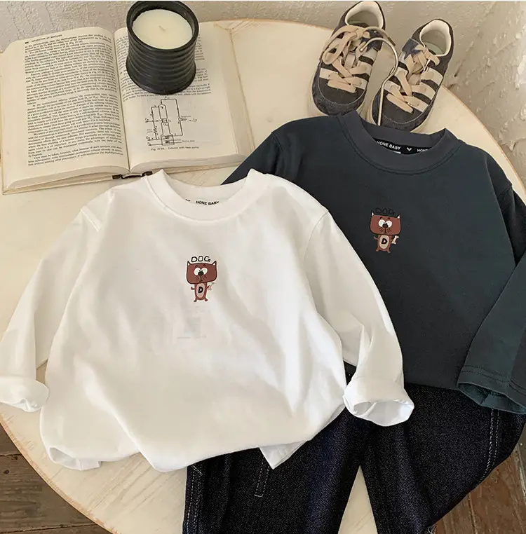 Boys Cotton Long Sleeve T-Shirt White Cartoon Print — feature 24