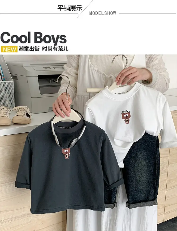 Boys Cotton Long Sleeve T-Shirt White Cartoon Print — feature 7
