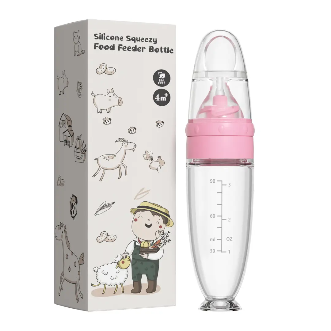 Baby Silicone Rice Cereal Bottle, Baby Food Bottle, Squeeze Spoon, Suction Cup Rice Cereal Feeder, Cross-Border Manufacturer Batch