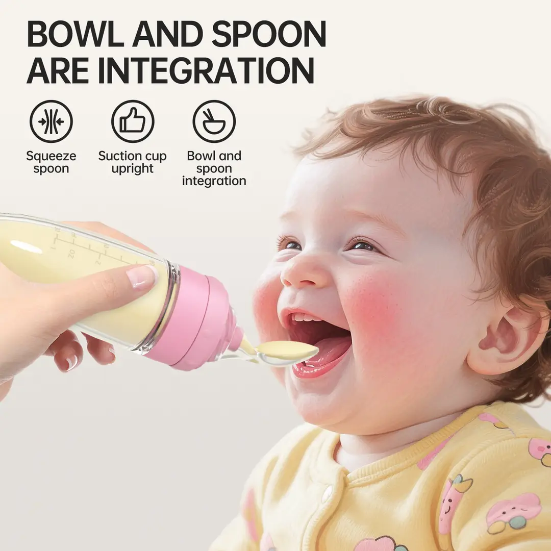 Baby Silicone Rice Cereal Bottle, Baby Food Bottle, Squeeze Spoon, Suction Cup Rice Cereal Feeder, Cross-Border Manufacturer Batch