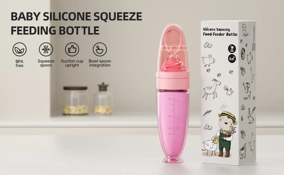 Baby Silicone Rice Cereal Bottle, Baby Food Bottle, Squeeze Spoon, Suction Cup Rice Cereal Feeder, Cross-Border Manufacturer Batch — feature 1