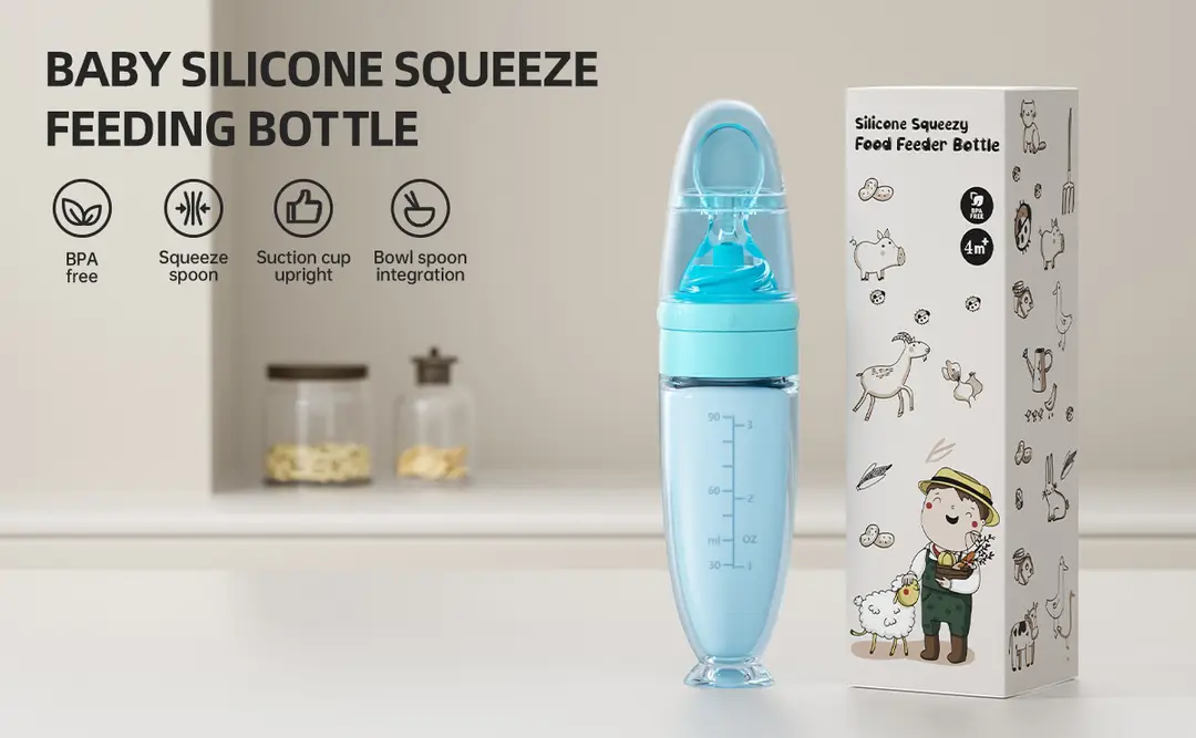 Baby Silicone Rice Cereal Bottle, Baby Food Bottle, Squeeze Spoon, Suction Cup Rice Cereal Feeder, Cross-Border Manufacturer Batch — feature 6